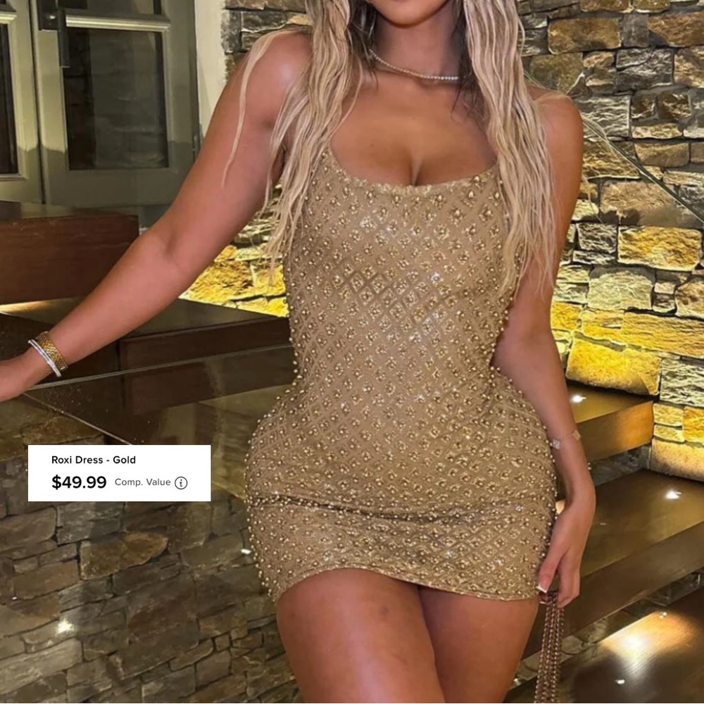 Gold mini dress w/ pearls & glitter ✨ worn once - still in perfect condition